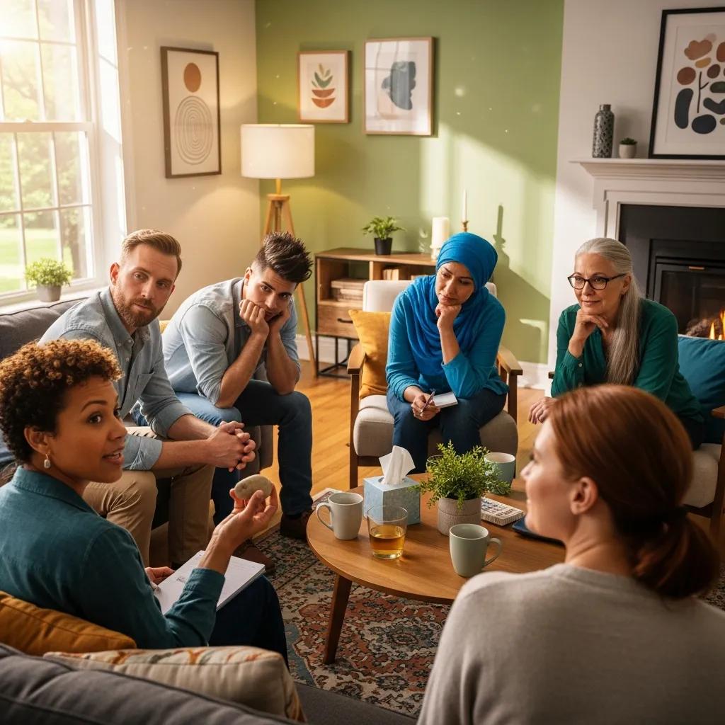 People discussing recovery goals together in a supportive therapy setting