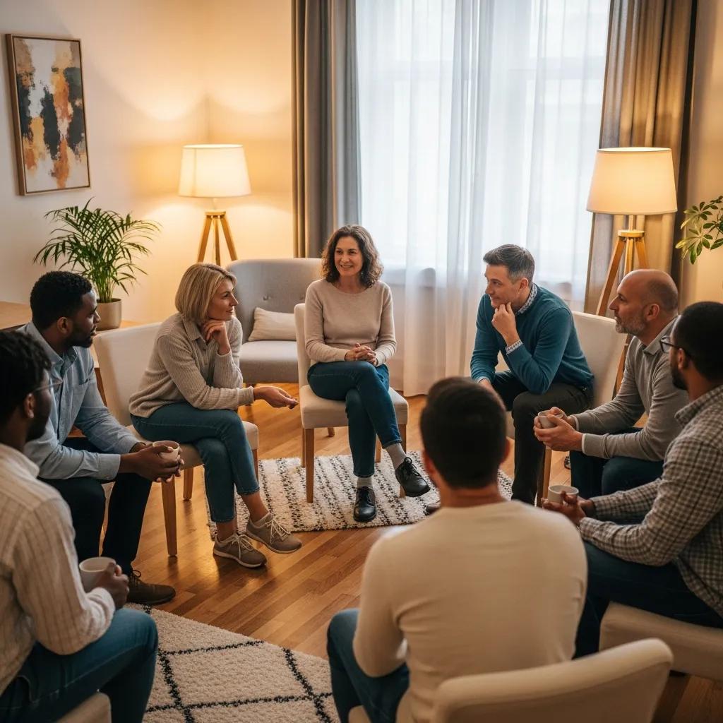 Group therapy at SagePoint showing engagement and peer support during recovery