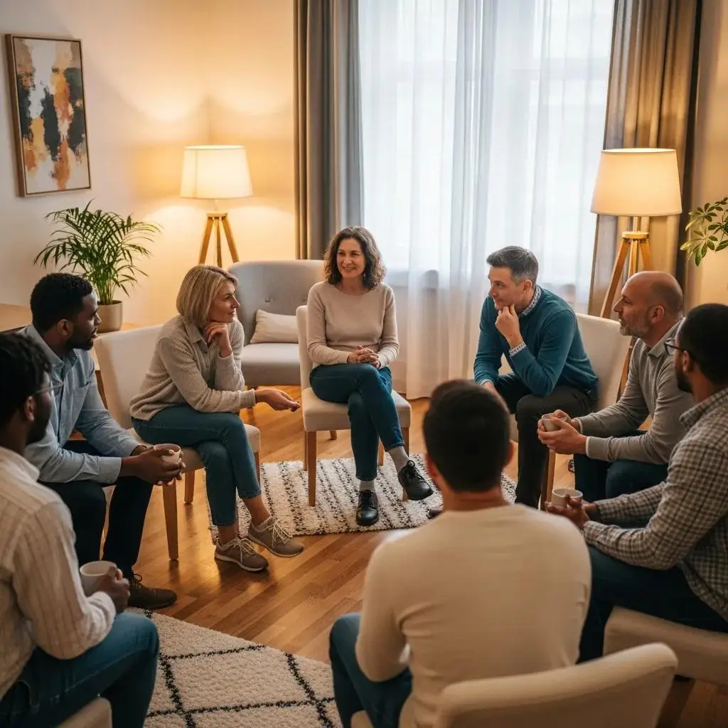 Group therapy at SagePoint showing engagement and peer support during recovery