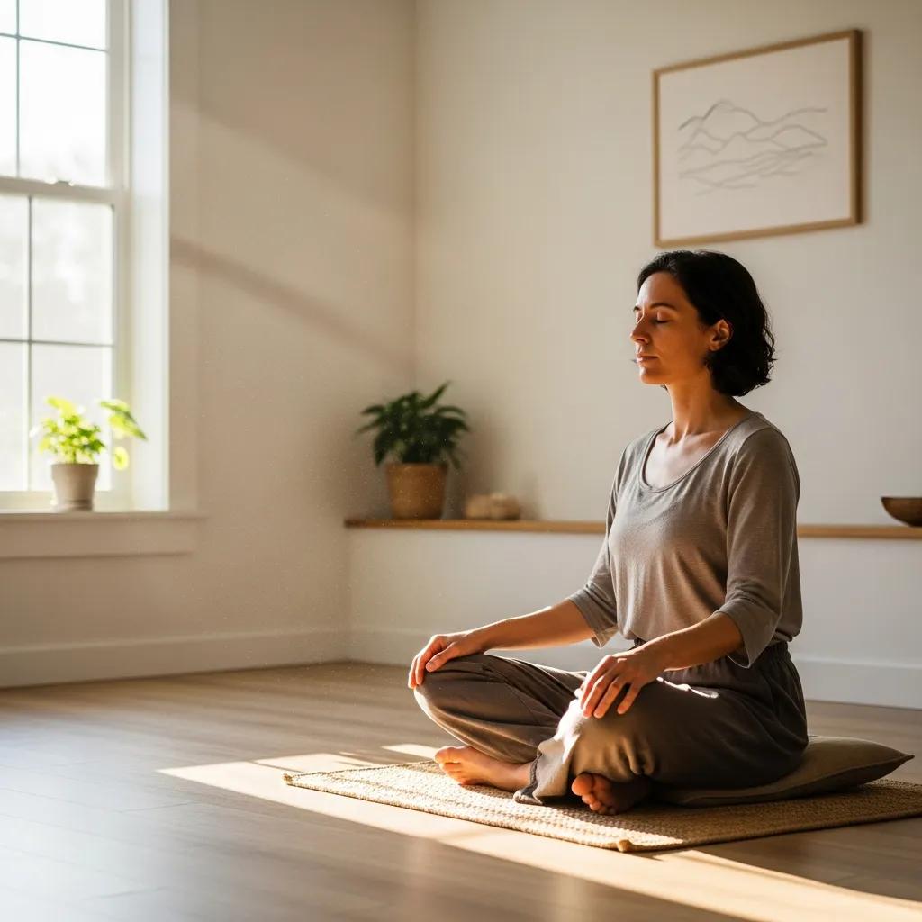 Person practicing simple breathing and grounding exercises to ease anxiety before a session