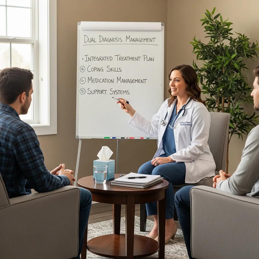 A clinician and client discussing an integrated treatment plan for co-occurring disorders