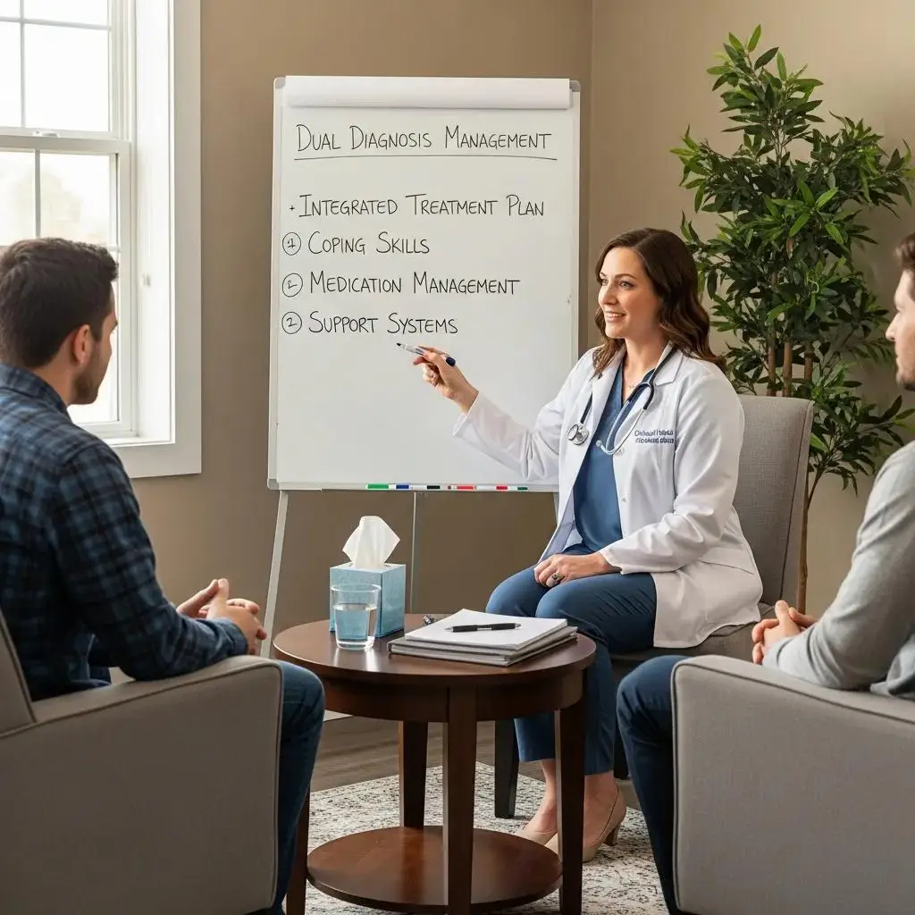 A clinician and client discussing an integrated treatment plan for co-occurring disorders