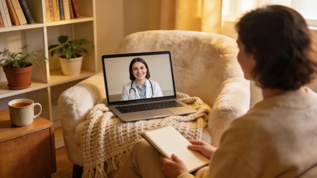Person participating in a teletherapy session at home, highlighting accessibility in mental health support