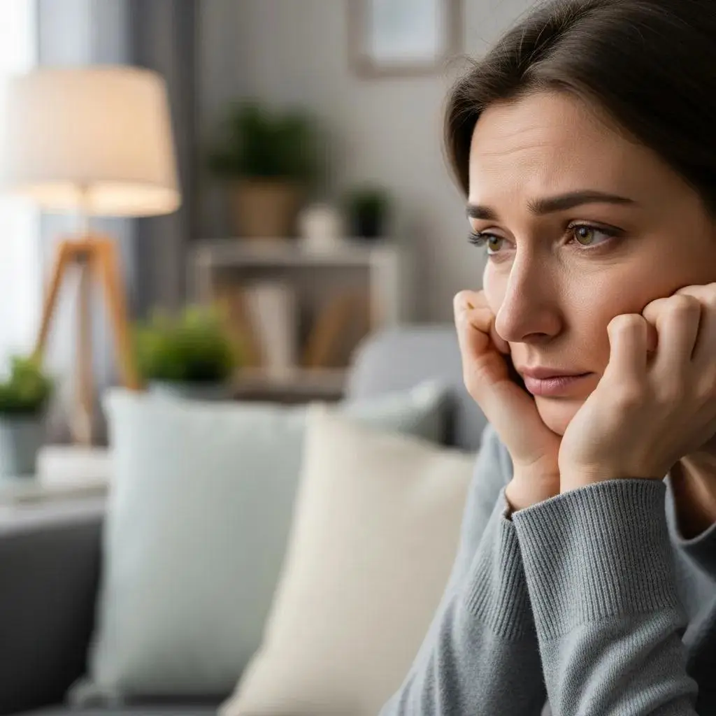Person in a cozy room reflecting on emotional changes