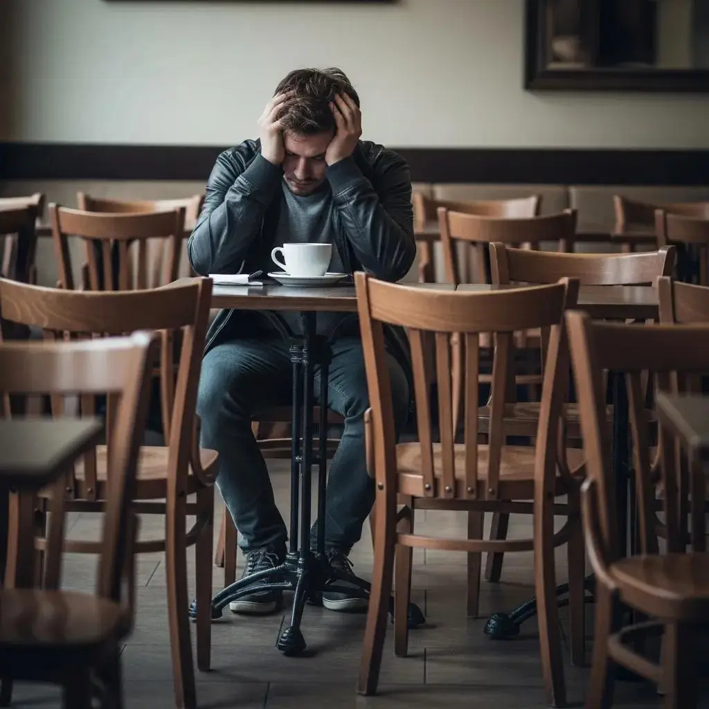 Person alone in a caf&eacute;, showing behavioral changes