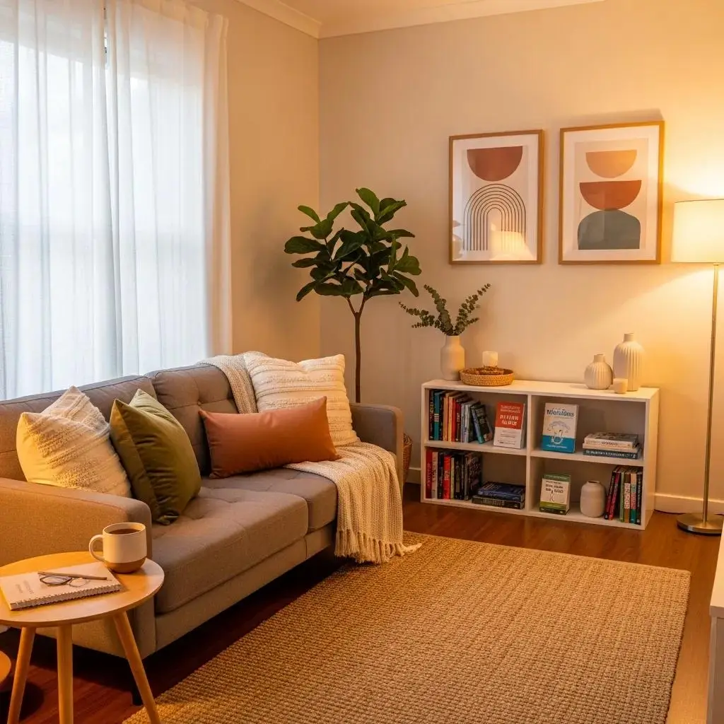 Inviting therapy room with comfortable seating and calming decor for mental health treatment